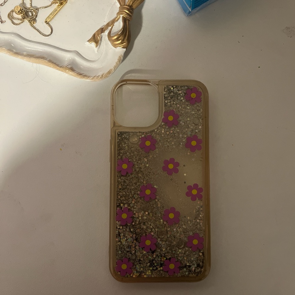 Floral Glitter Phone Case - Purple Flowers